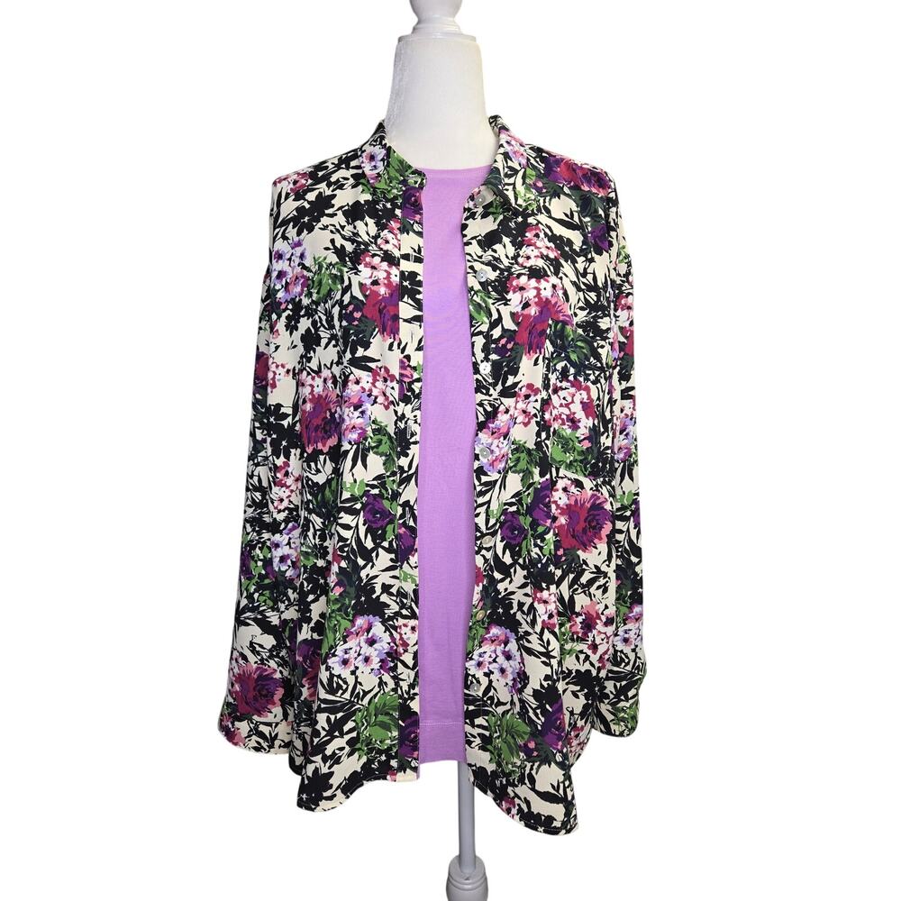 J. Jill  Relaxed fit  Floral Button Down Blouse with Sleeveless top  size XL